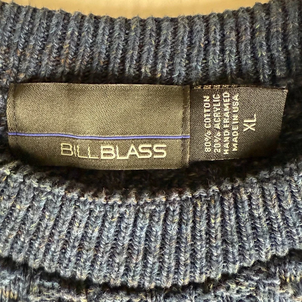 Bill Blass Mens Sweater Blue Textured Knit Crew Neck Long Sleeve XL Grandpacore - Picture 3 of 5